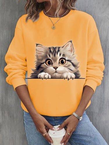 Cat Casual Crew Neck Sweatshirt - Just Fashion Now - Modalova