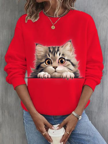 Cat Casual Crew Neck Sweatshirt - Just Fashion Now - Modalova