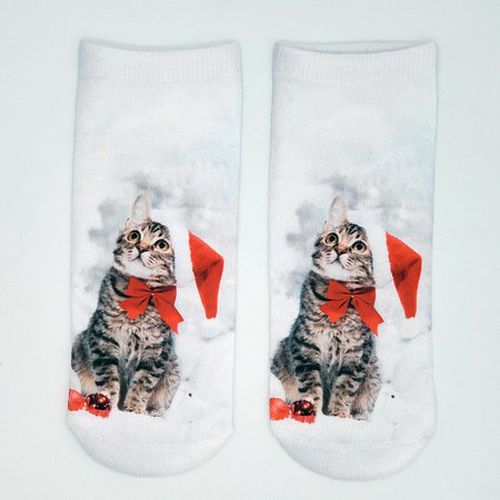 Christmas 3D Cat Pattern High Stretch Cotton Socks Festive Party Decorations - Just Fashion Now - Modalova