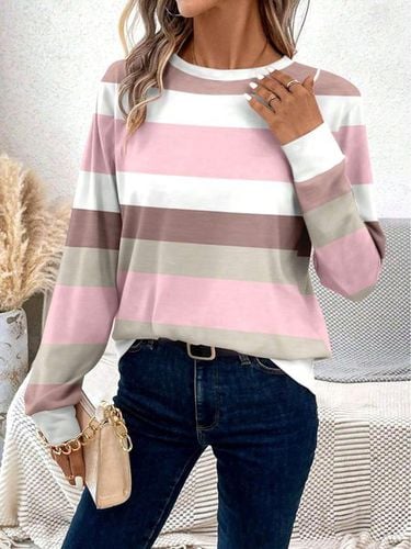 Striped Print Crew Neck T-shirt - Just Fashion Now - Modalova