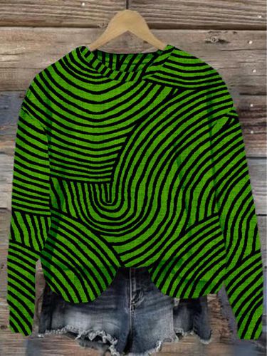 Crew Neck Abstract Stripes Loose Casual Sweatshirt - Just Fashion Now - Modalova