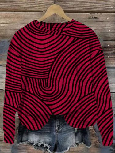 Crew Neck Abstract Stripes Loose Casual Sweatshirt - Just Fashion Now - Modalova