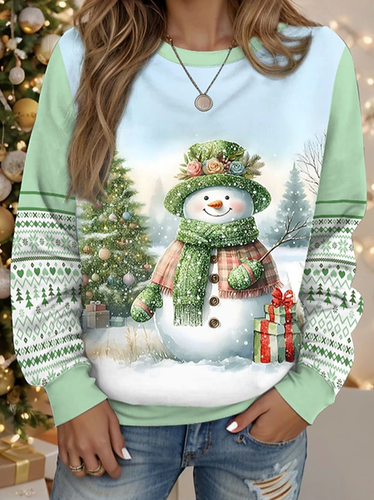 Christmas Snowman Print Long-Sleeved Sweatshirt - Just Fashion Now - Modalova