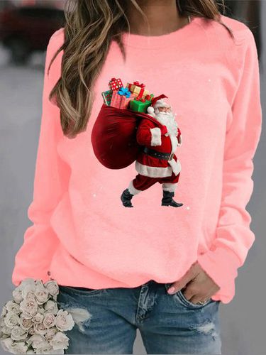 Loose Crew Neck Santa Claus Casual Sweatshirt - Just Fashion Now - Modalova