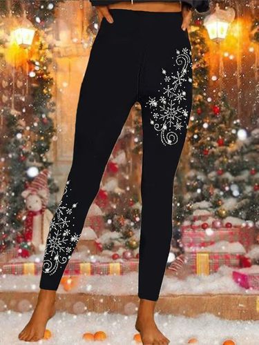 Women's Shiny Christmas Snowflake Print Casual Leggings - Just Fashion Now - Modalova