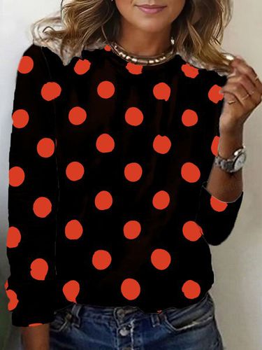 Polka Dot Print Long Sleeve Crew Neck T-shirt - Just Fashion Now - Modalova