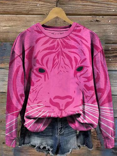 Animal Print Long Sleeve Crew Neck Sweatshirt - Just Fashion Now - Modalova