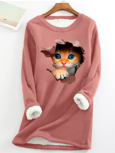 Cute Cat Casual Fluff Fleece Fabric Sweatshirt - Just Fashion Now - Modalova