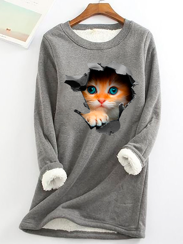 Cute Cat Casual Fluff Fleece Fabric Sweatshirt - Just Fashion Now - Modalova