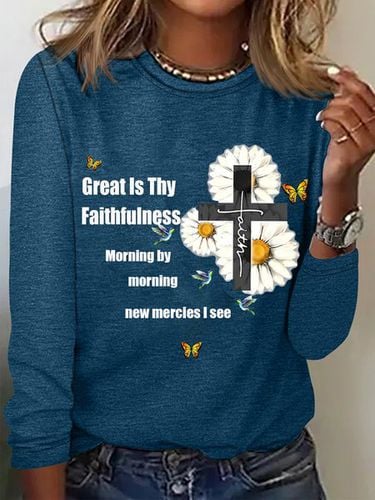 Great Is Thy Faithfulness Long Sleeve Crew Neck T-shirt - Just Fashion Now - Modalova