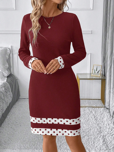 Women's Fashion Elegant Color Splicing Long Sleeve Slim Dress - Just Fashion Now - Modalova