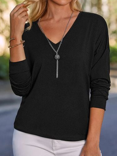 Casual V Neck Long Sleeve T-Shirt - Just Fashion Now - Modalova