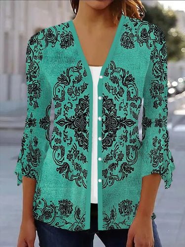 Ethnic Print Casual Shawl Jacket - Just Fashion Now - Modalova