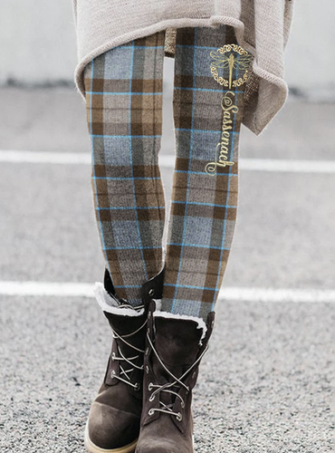 Sassenach Dragonfly Embroidered Vintage Plaid Cozy Leggings - Just Fashion Now - Modalova