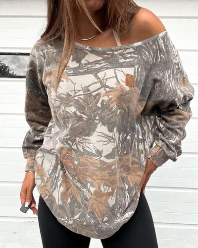 Asymmetrical Abstract Casual Loose Sweatshirt - Just Fashion Now - Modalova