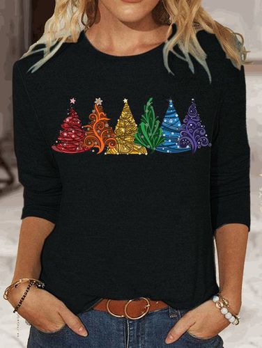 Christmas Print Long Sleeve Crew Neck T-shirt - Just Fashion Now - Modalova