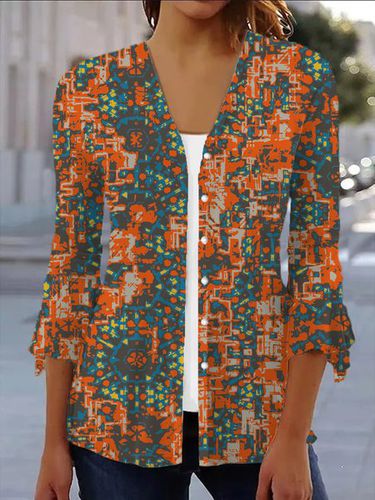 Abstract Print Long Sleeve Shawl Jacket - Just Fashion Now - Modalova