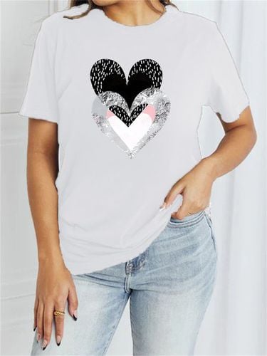 Women's Short Sleeve T-shirt Summer Pink Heart/Cordate Cotton-Blend Crew Neck Daily Going Out Casual Top - Just Fashion Now - Modalova