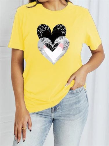 Women's Short Sleeve T-shirt Summer Pink Heart/Cordate Cotton-Blend Crew Neck Daily Going Out Casual Top - Just Fashion Now - Modalova