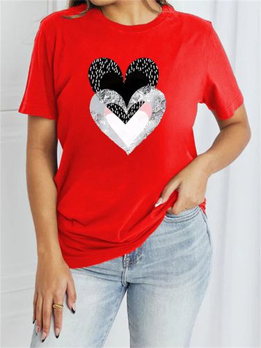 Women's Short Sleeve T-shirt Summer Pink Heart/Cordate Cotton-Blend Crew Neck Daily Going Out Casual Top - Just Fashion Now - Modalova