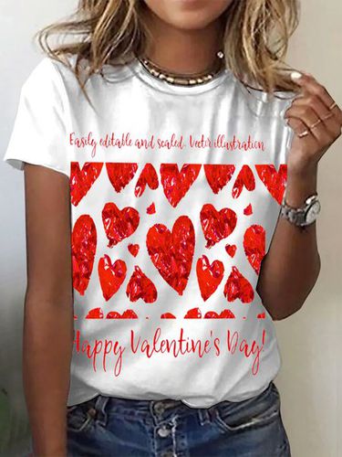 Heart Print Short Sleeve T-shirt - Just Fashion Now - Modalova