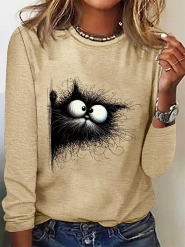 Cat Print Casual T-Shirt - Just Fashion Now - Modalova