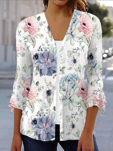 Floral Print Long Sleeve Shawl Jacket - Just Fashion Now - Modalova