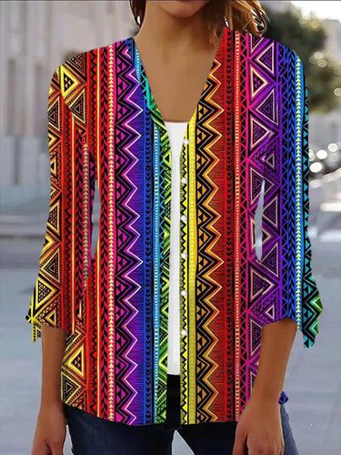 Ethnic Print Long Sleeve Shawl Jacket - Just Fashion Now - Modalova