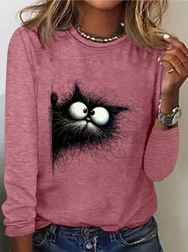 Cat Print Casual T-Shirt - Just Fashion Now - Modalova