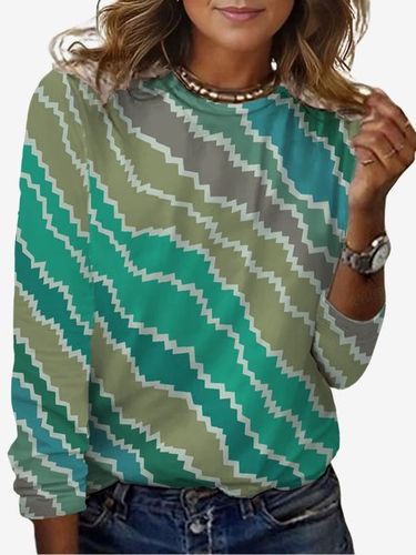 Geometric Print Long Sleeve V-Neck T-shirt - Just Fashion Now - Modalova