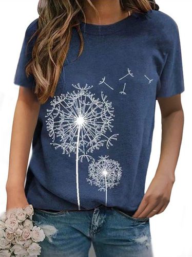 Dandelion Print Cotton-Blend Short Sleeve Casual T-Shirt - Modetalente - Modalova