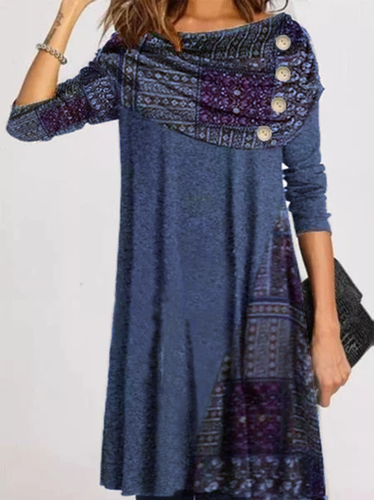 Cotton Round Neck Long Sleeve Knitting Dress - Modetalente - Modalova