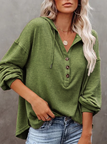 Khaki Long Sleeve Buttoned Sweatshirt - Modetalente - Modalova