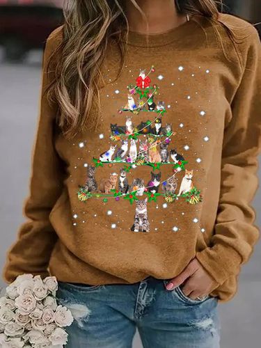 Funny Cats Christmas Tree Casual Sweatshirt - Just Fashion Now - Modalova