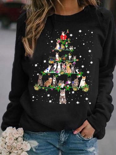 Funny Cats Christmas Tree Casual Sweatshirt - Just Fashion Now - Modalova