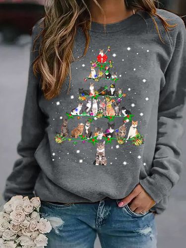 Funny Cats Christmas Tree Casual Sweatshirt - Just Fashion Now - Modalova