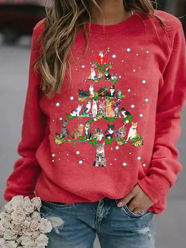 Funny Cats Christmas Tree Casual Sweatshirt - Just Fashion Now - Modalova