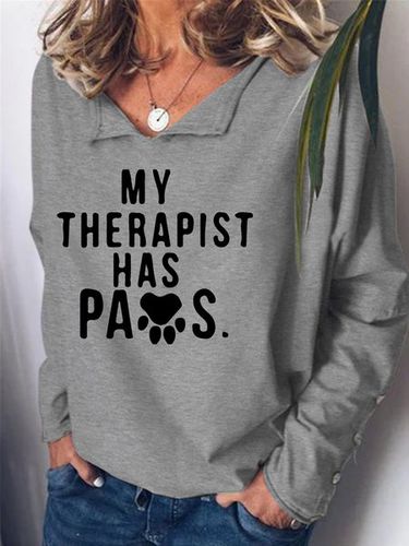 My Therapist Women's Lapel Letter Loosen Sweatshirt - Modetalente - Modalova