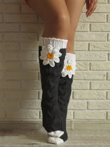 Women Household Flower Knit Over the Calf Socks - Just Fashion Now - Modalova