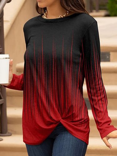 Striated Ombré Crewneck Long-Sleeve Twist-Hem Tunic & Top - Just Fashion Now UK - Modalova