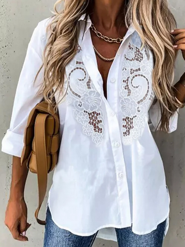 Lace Shirt Collar Casual Blouse - Just Fashion Now - Modalova