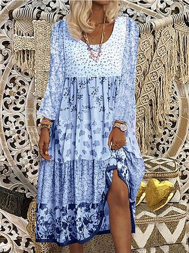 Floral Printed Long Sleeves Sweet Boho Weaving Dress - Modetalente - Modalova