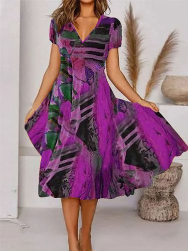 Boho Printed V Neck Floral Weaving Dress - Modetalente - Modalova