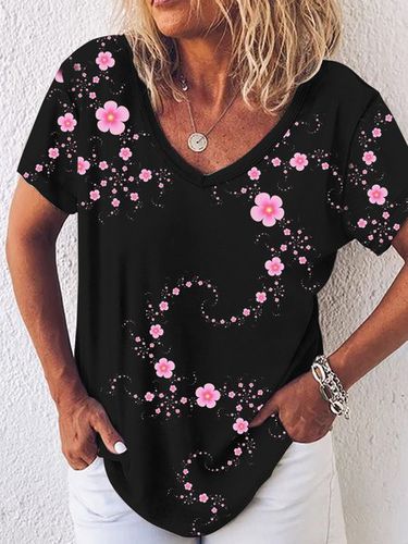 Gradient cherry flower loose holiday top T-shirt - Just Fashion Now - Modalova