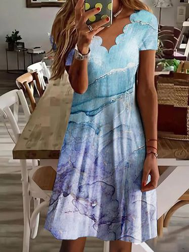 Asymmetrical Neck Sea Short Sleeve Knit Dress - Just Fashion Now - Modalova