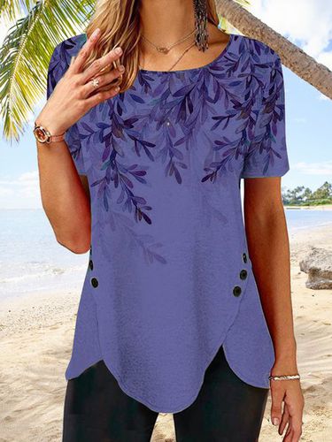 Button irregular hem gradient Flower Top T-shirt tunic - Just Fashion Now UK - Modalova