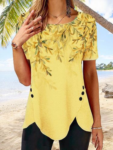 Button irregular hem gradient Flower Top T-shirt tunic - Just Fashion Now - Modalova