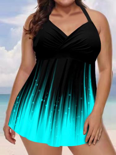 Women's Line Print Conservative Thin Belly Cover Tankini Split Swimsuit - Just Fashion Now - Modalova