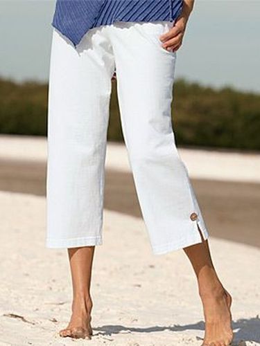 Loose Cotton Plain Casual Pants - Modetalente - Modalova