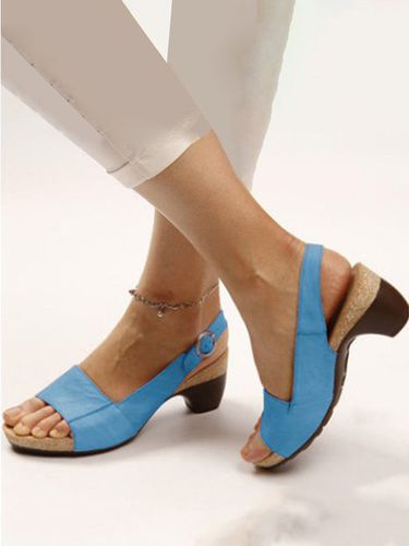 Retro Solid Simple Open Toe Chunky Heel Sandals - Just Fashion Now - Modalova